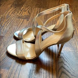 Silver strappy high heeled sandals